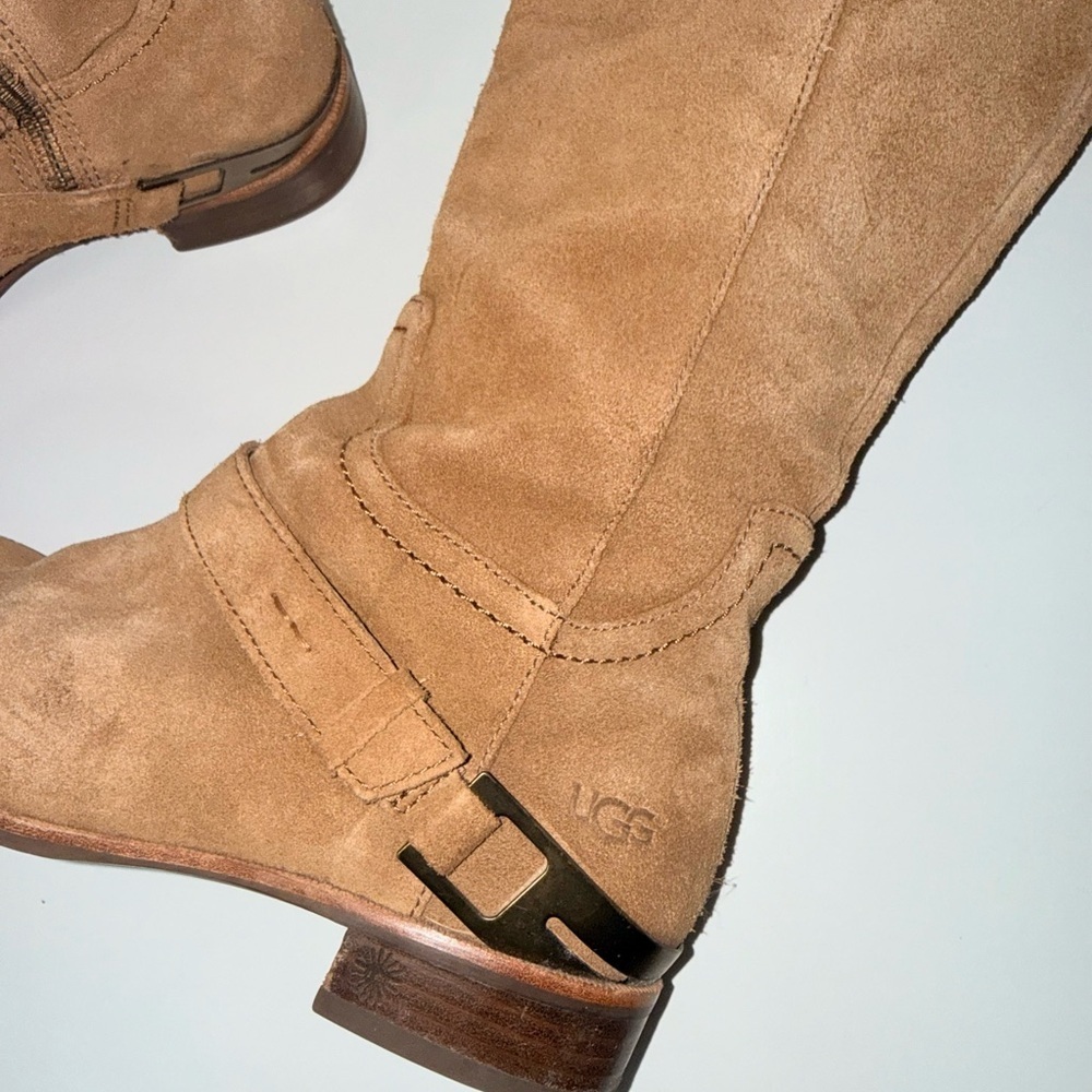 UGG Channing Suede Riding Boots Chestnut Brown Buckle 7 Women’s - Picture 6 of 12